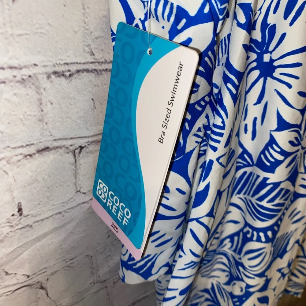 Coco Reef Blue and White Floral Tank One-Piece Swimsuit - Picture 6 of 6